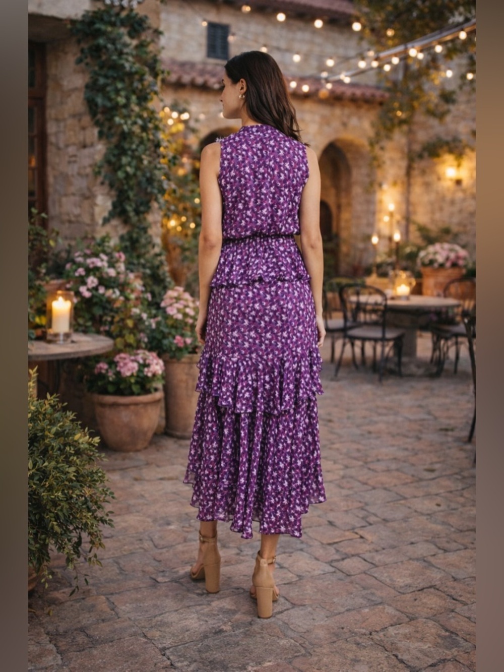 MISA Los Angeles Ilona Purple Floral Ruffle Midi Dress XS - Picture 2 of 6
